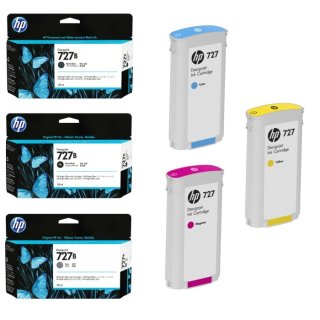 HP 727B 727 純正インク ブラック3種/カラー3種 6色セット 300mL 各1