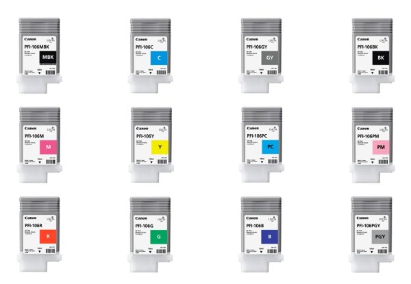 画像1: キヤノン 純正インクタンク PFI-106シリーズ全12色（MBK/BK/C/M/Y/PC/PM/R/G/B/GY/PGY)セット (1)