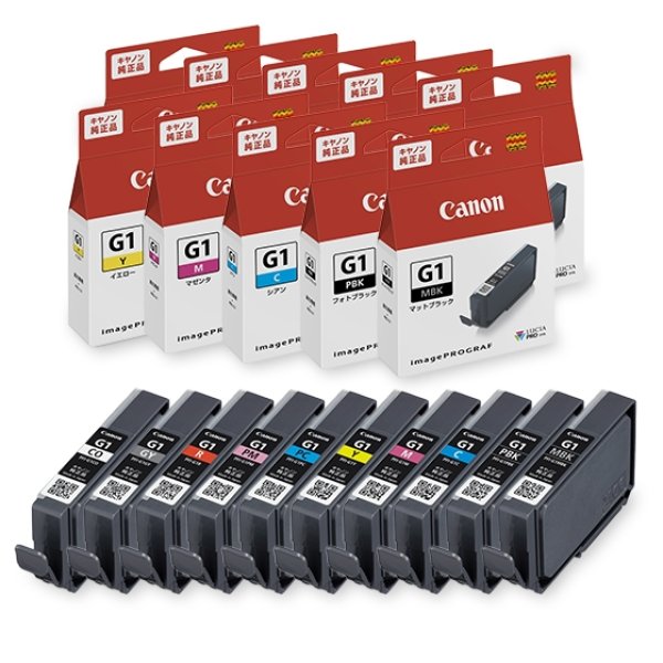 画像1: キヤノン 純正インクタンク PFI-G1シリーズ全10色（MBK/PBK/C/M/Y/PC/PM/R/GY/CO)セット (1)