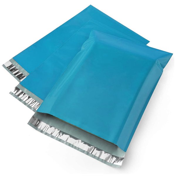 画像1: 宅配ビニール袋 テープ付 LLサイズ 青 500枚 (幅400*高600+40mm)| VINYL-BAG-LL-BLUE 宅配用ビニール袋 防水 透けない PE袋 (1)